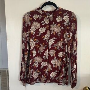 C&C California Maroon Floral Print Blouse